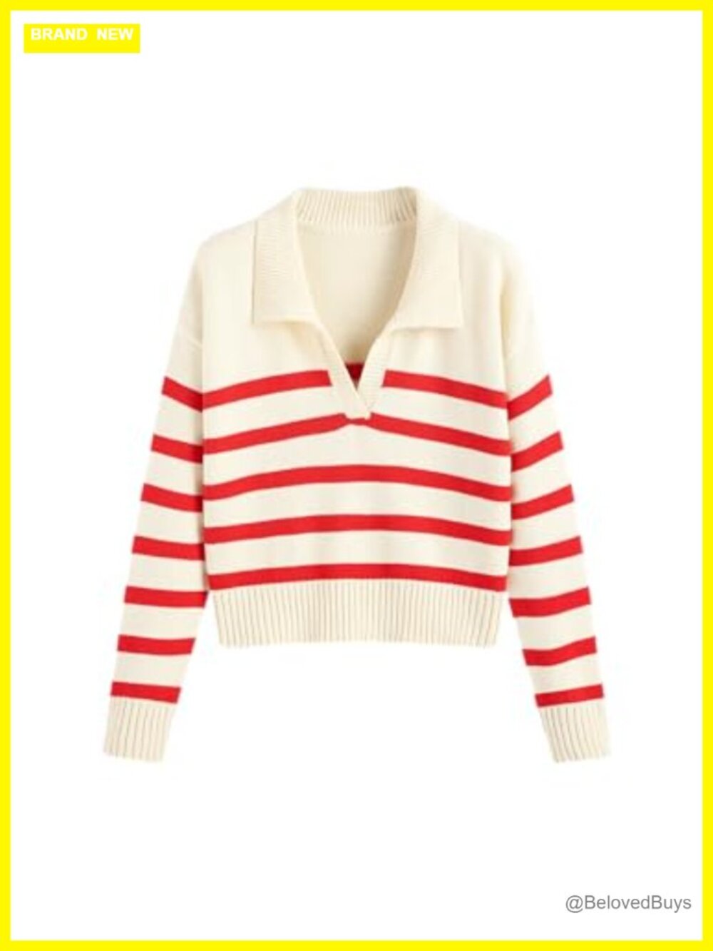 Women's Striped Collared Polo Sweater Loose Fit Knit Pullover